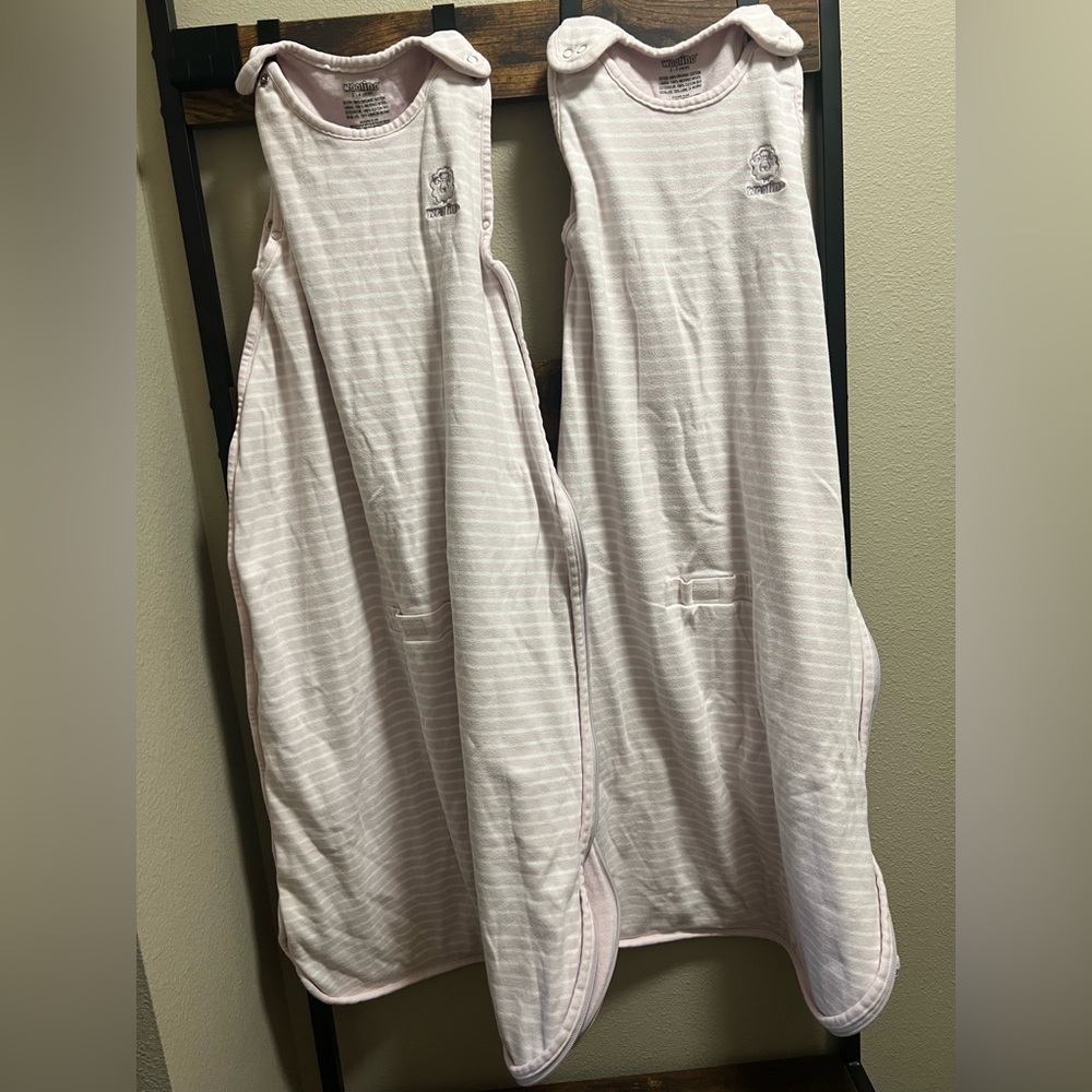 2 lilac stripe Woolino sleep sacks